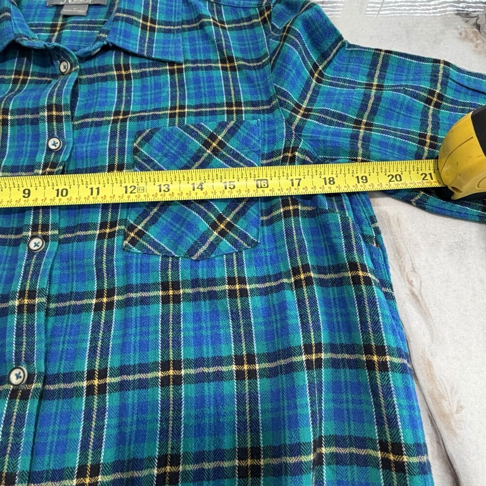 Natural Reflections Women's M Plaid Flannel Shirt Teal Blue Yellow Button Up - Picture 4 of 6